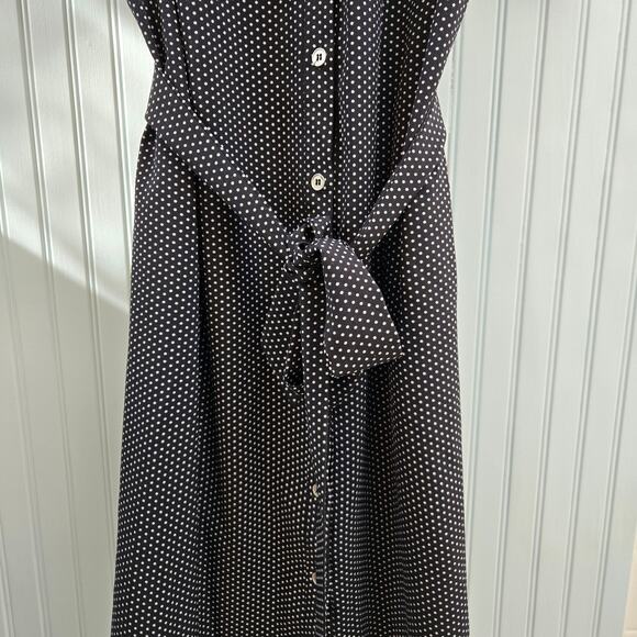 NY Collection Sleeveless Polka Dot Button Down Belted Shirt Dress - Picture 3 of 7